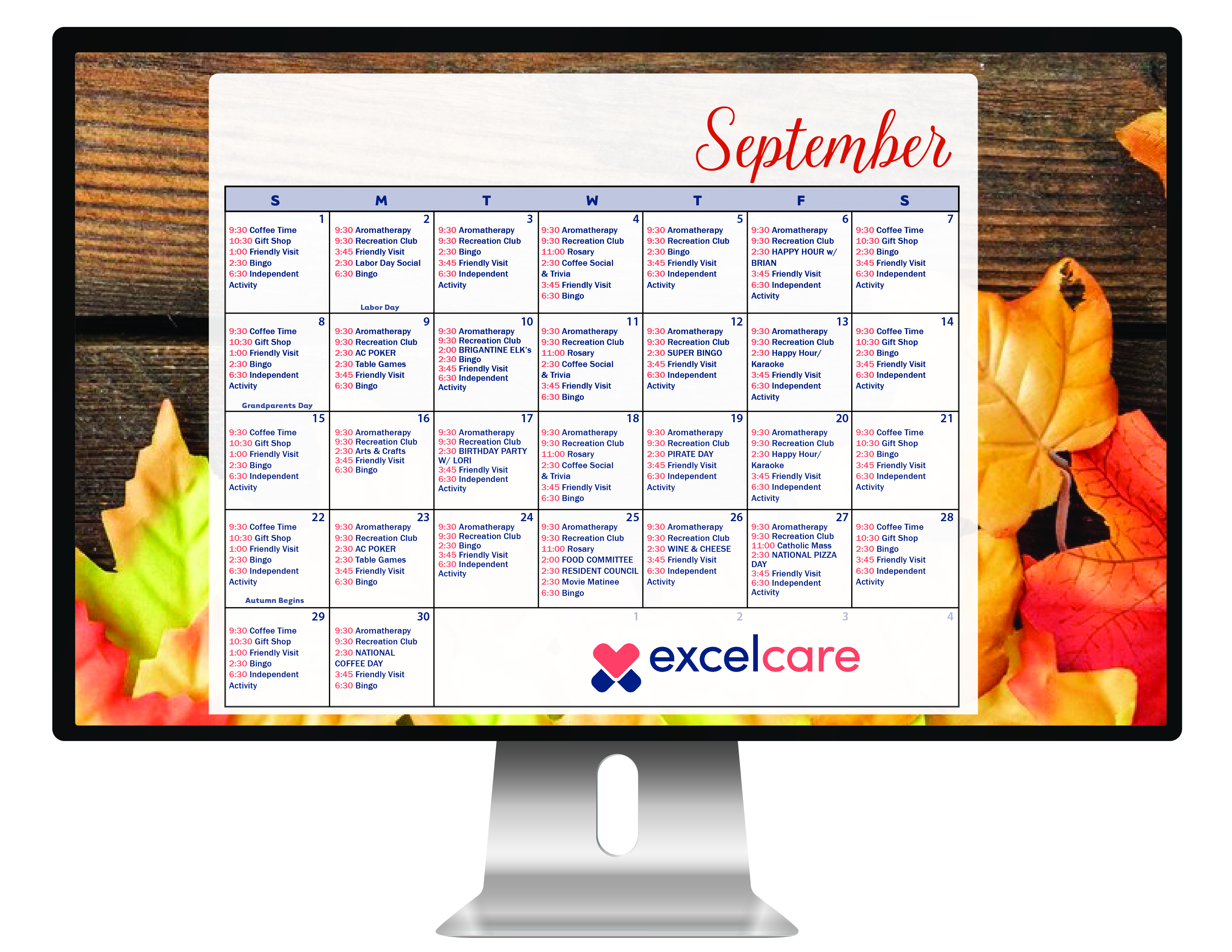 Excelcare Pines Calendar